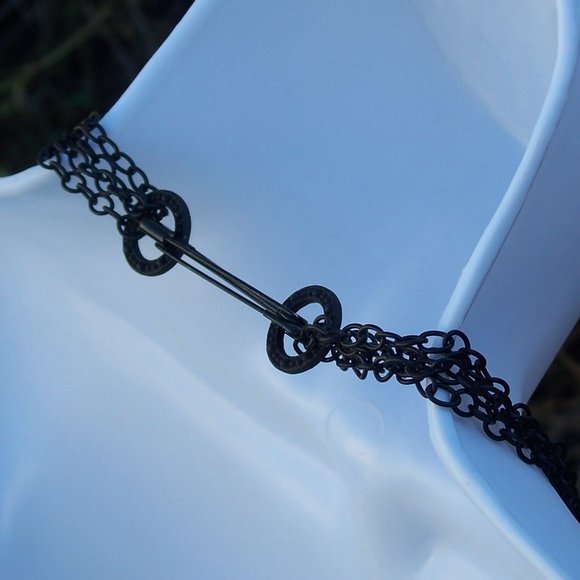 Handmade Double Strand Goth Beaded Necklace with Black Chains and Red Beads - Picture 8 of 16